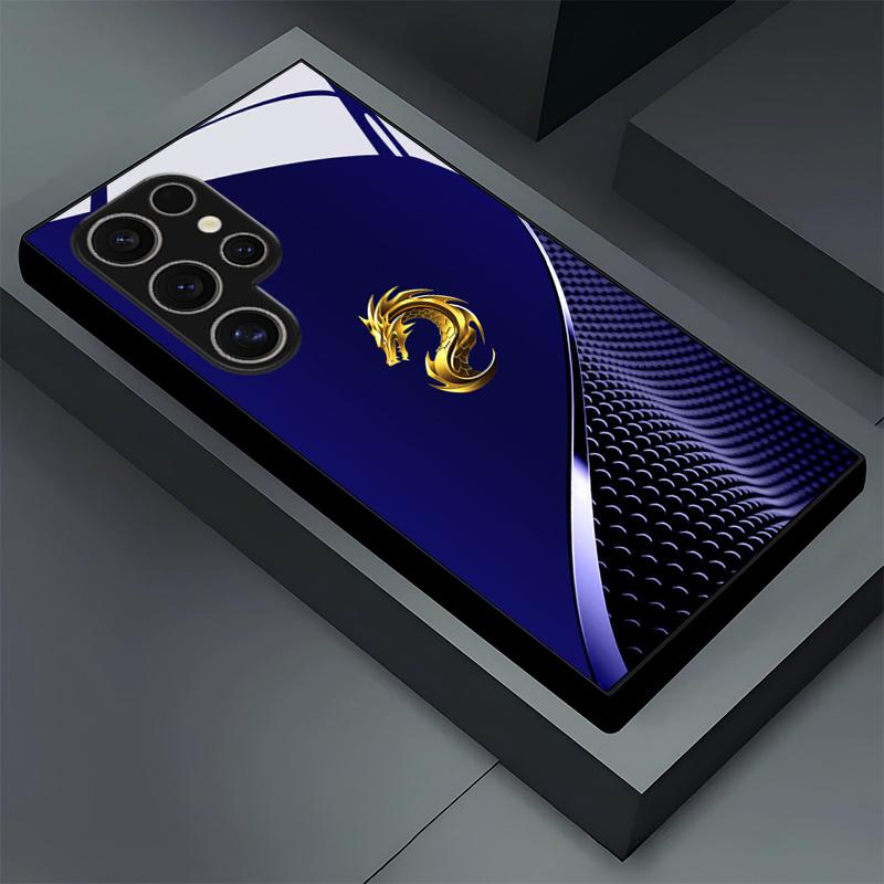 Creative Golden Dragon Head Dark Texture Pattern Glass Phone Case for GalaxyS26 S25 S24 S23 Ultra S22+ S22 Ultra S21