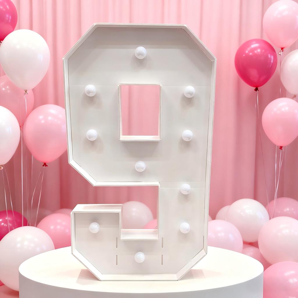 1Pc 73cm Light Up Digital Marquee Frame Yellow Lights KT Board Number 0-9 Plug-in KT Board Party Decorative Birthday Party Anniversary Decoration