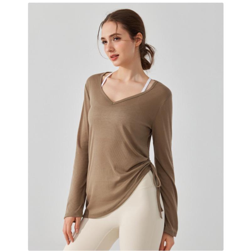 Top da donna casual ampio a maniche lunghe per yoga che copre i fianchi
