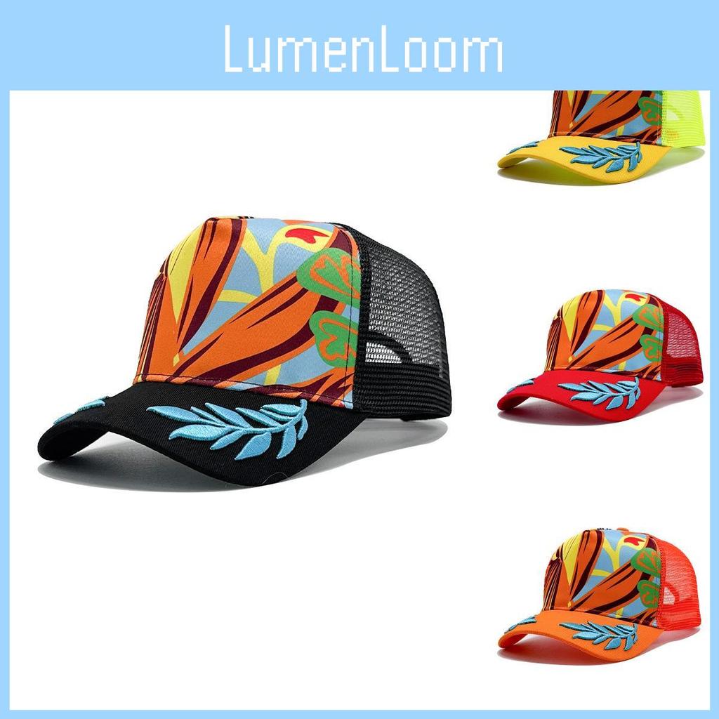 Colorful Leaf Embroidered Mesh Baseball Cap Outdoor Breathable Protection Sun