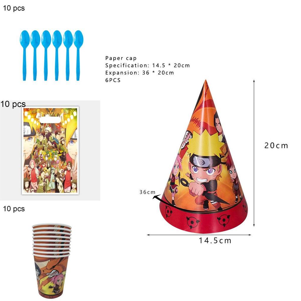 Živé párty potřeby k narozeninám s tématem Naruto Ninja Včetně bannerů a ozdob na dort