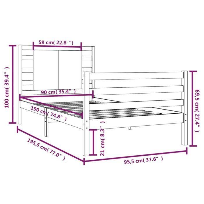 VidaXL Cadre de lit Bois de pin massif 90x190 cm Simple 3104248