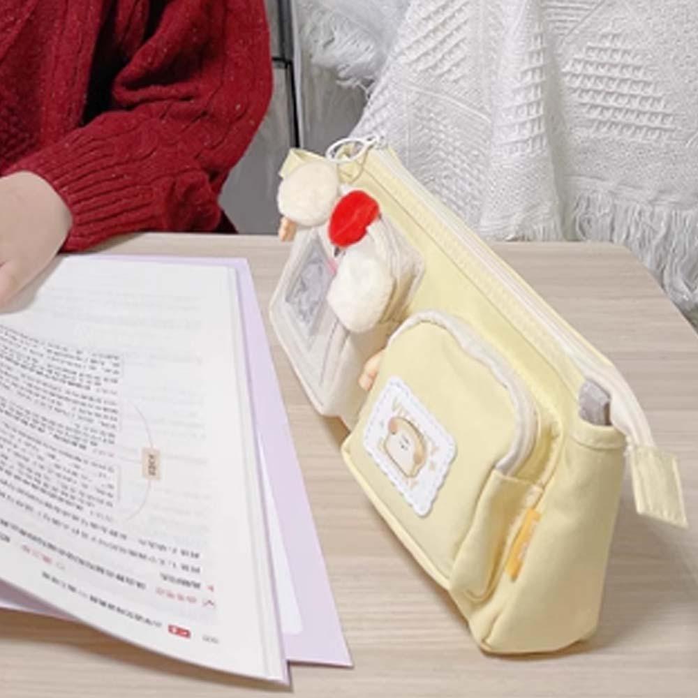 Large Capacity Cute Bear Pencil Pouch Chestnut Stationery Storage Bag Cartoon Canvas Pen Bag  Kids