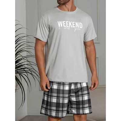 Conjunto de Homewear de Verão Masculino com Shorts de Manga Curta, Solto e Casual