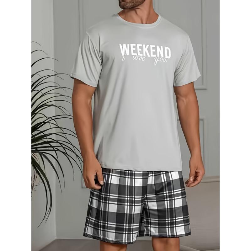 Men s Summer Short Sleeve Shorts Loose Casual Summer Homewear Set S
