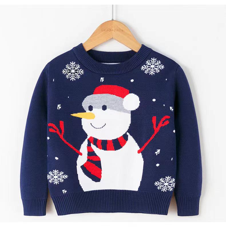 Christmas Kids' Sweater with Cartoon Sleigh, Reindeer & Santa Claus, Pullover Design, Long Sleeve