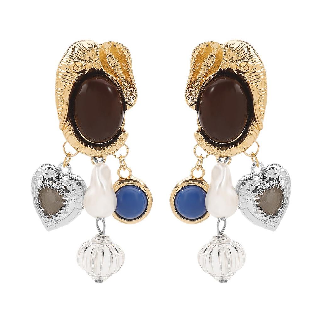 Autumn and Winter Retro High-end Imitation Pearl Gemstone Pendant Earrings, Creative Versatile Earrings