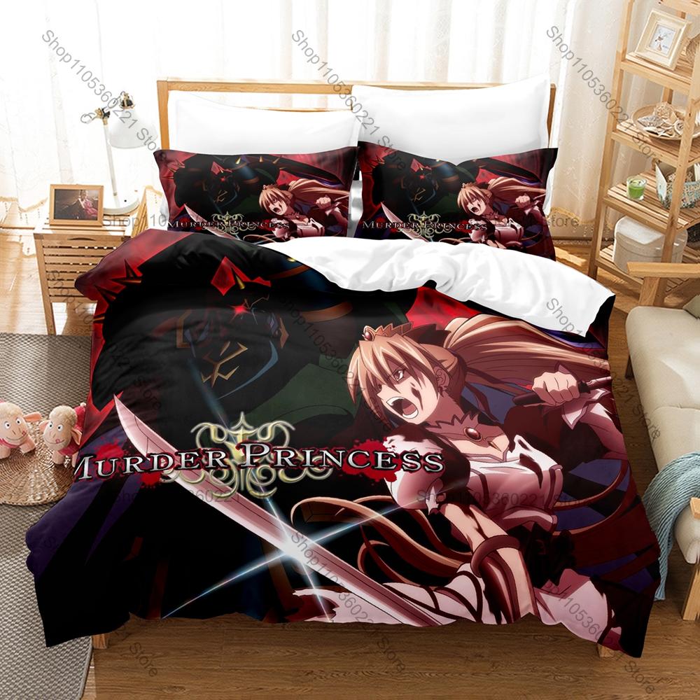 Cool Classic Dark Fantasy Samurai Anime Murder Princess Bedding Set 1 Duvet Cover + 2 Pillowcases HD Digital Print Bed Linen