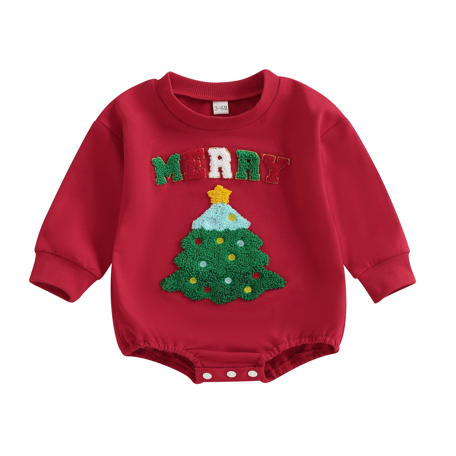 

Cross-Border Christmas Baby Romper: Cute Holiday Outfit with Letter & Tree Embroidery 12-18 Months (90) червоний