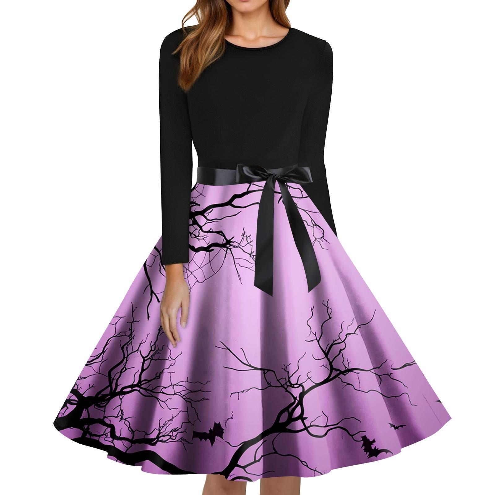 

Женское модное платье с круглым вырезом, повседневное, приталенное, с принтом на Хэллоуин и длинным рукавом XXXL фиолетовый