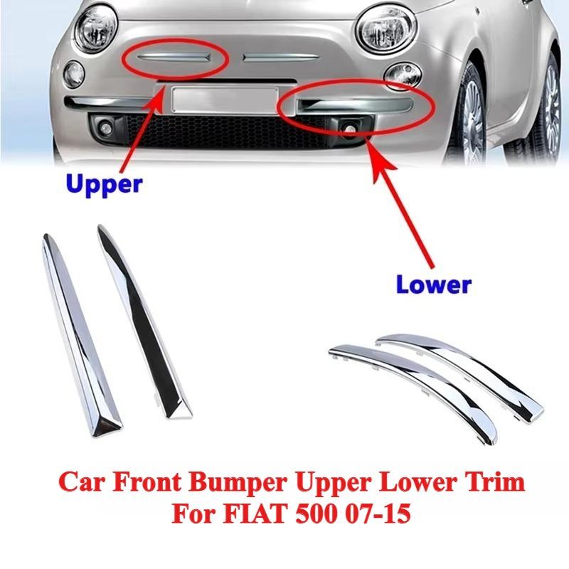 735455041 735455042 Paar Auto Frontstoßstange Obere Zierleiste Chrom Carbon Zierleiste Für FIAT 500 2008‑2015 Frontstoßstange Unterer Kühlergrill Zierleiste