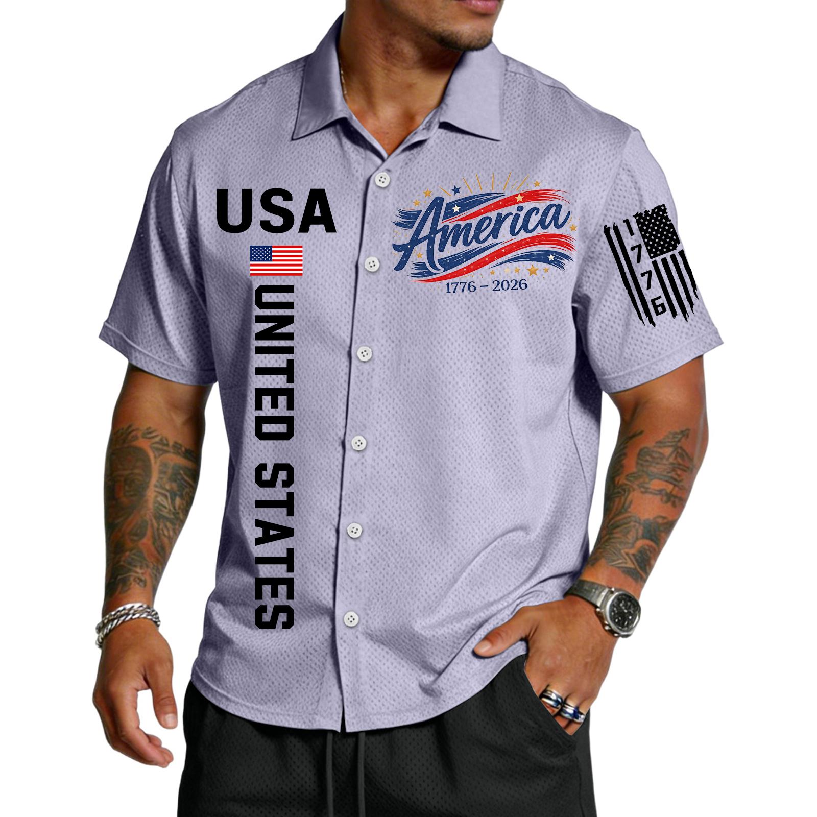 

Men s Casual Lapel Light Breathable Short Sleeve Shirt M світло-фіолетового кольору