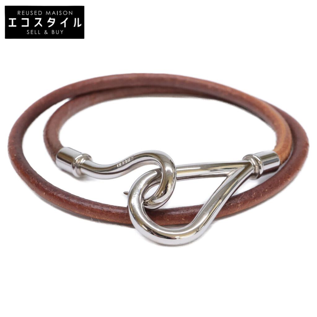 HERMES Leather Jumbo Bracelet Brown / SilverUsed