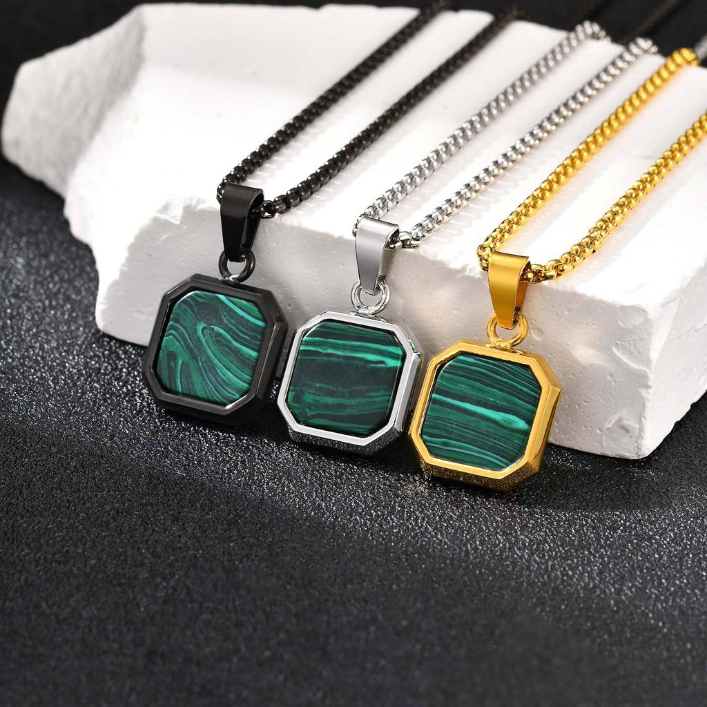 Vnox Stainless Steel Square Pendant Necklace for Men Women, Tiger Eye Turquoise Natural Stone Pendant Box Chain Jewelry Gifts