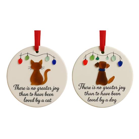 Sea Glass Art Animal Ornament Pet Memorial Christmas Tree Hanging Decor Keepsake Gift for Cats Dogs Lovers Holiday Home Decor