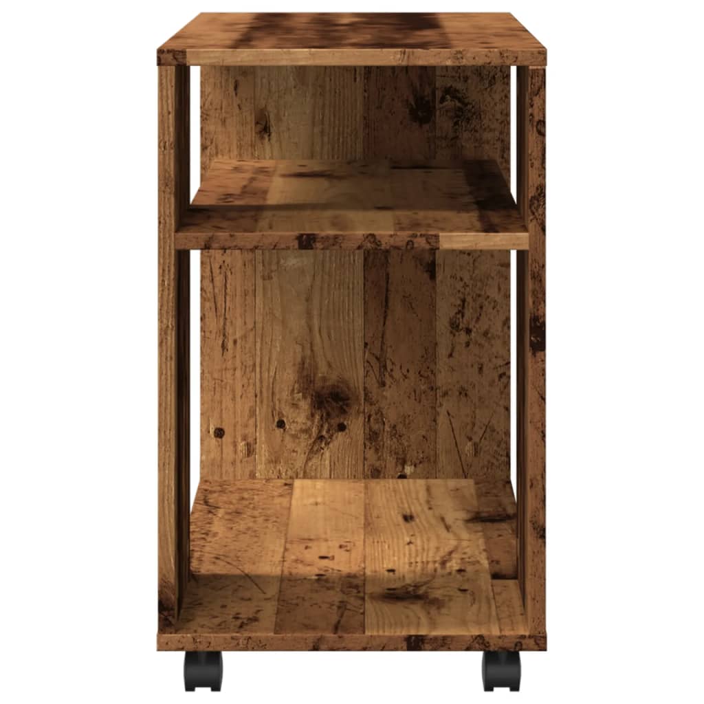 Side Table with Casters Rustic Wood Look 70 X 35 X 60 Cm Engineered Wood