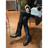 Cowhide~ grape ma same height increase 4cm round head thin boots belt buckle Kusa medium motorcycle boots knight boots