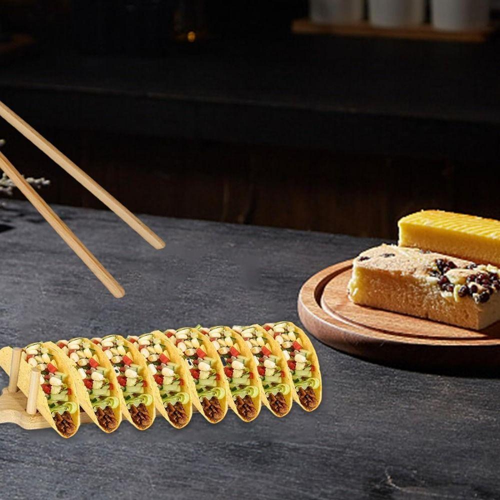 Bamboo Taco Plates Rack Handle Taco Tray Organizer Natural Appetizer Server Kit  Food