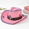 Hat Women's Summer Western Cowboy Straw Hat Ethnic Style Retro Sunscreen Sun Hat Solid Color Bullhead Label