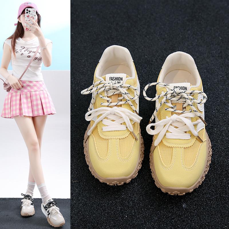 Retro Forrest Gump German training shoes women's 2025 new autumn explosion yellow inner height increase casual shoes color matching sports women's
