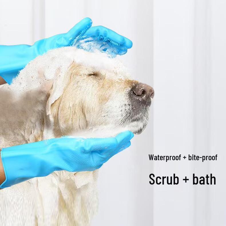 Durable Silicone Pet Bathing Gloves: Anti-Scratch & Bite Cleaning Gloves for Cats and Dogs