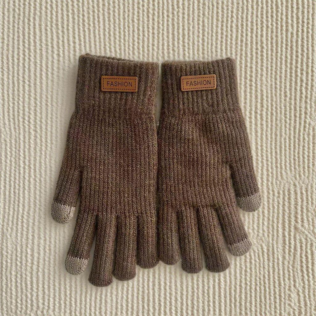 Damen Winter Fleece Touchscreen Fahrradhandschuhe, Verdicktes Niedliches Strickmuster, Kälteabweisend, Fünf-Finger-Design.