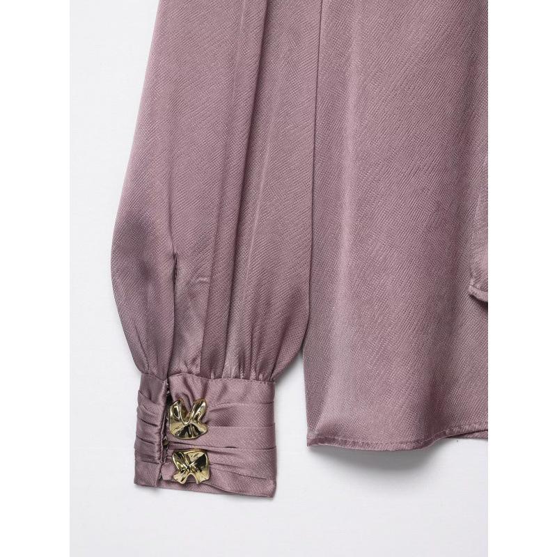 European & American Style 2025 Women's Fashion Bow Silk Satin Shirt