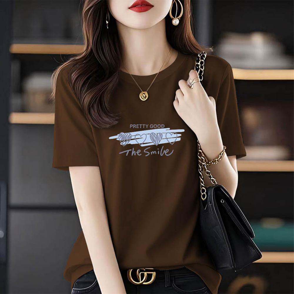 Summer Chic Letter Print T-shirt Women Clothing Fashion All-match Basic Short Sleeve Top Tee Loose Pullover