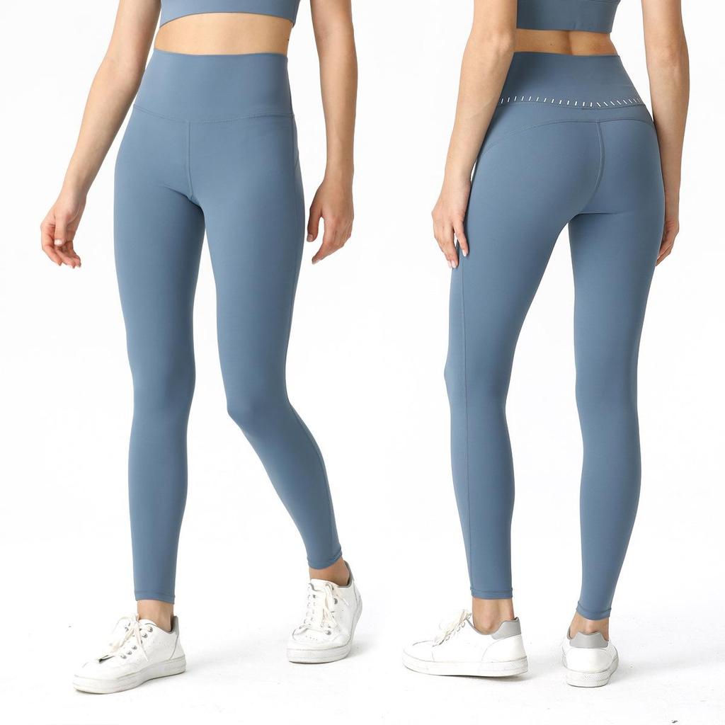 Reflective High-Waist Yoga Leggings: Quick-Dry, Nude-Feel, Solid Color, Hip-Lift Design