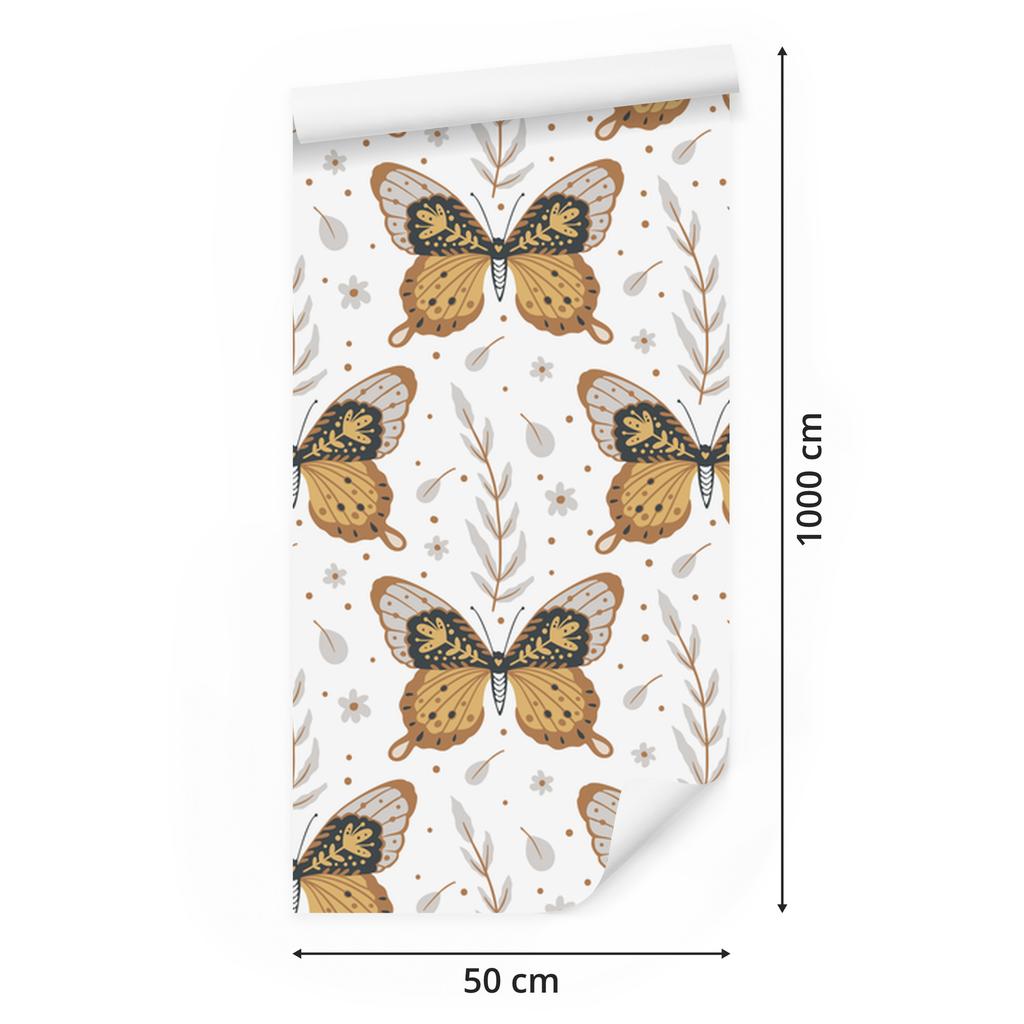 Rainbows and Butterflies Boho Wallpaper, Gold and Light Gray, 50x1000