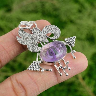 925 Sterling Silver Oval African Amethyst Gemstone Ethnic Sister Pendant Jewelry