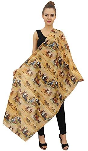 Phagun Women Brown Cotton Voile Horse Print Long Neck Wrap Scarf Stole