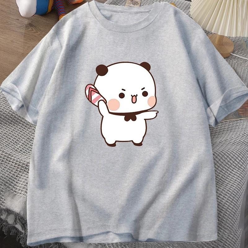 Cute Bubu Is Throwing Flip-flops T Shirt Men Women Funny Cartoon Dudu T-shirt Cotton Summer Print O-neck Male Clothes Oversize