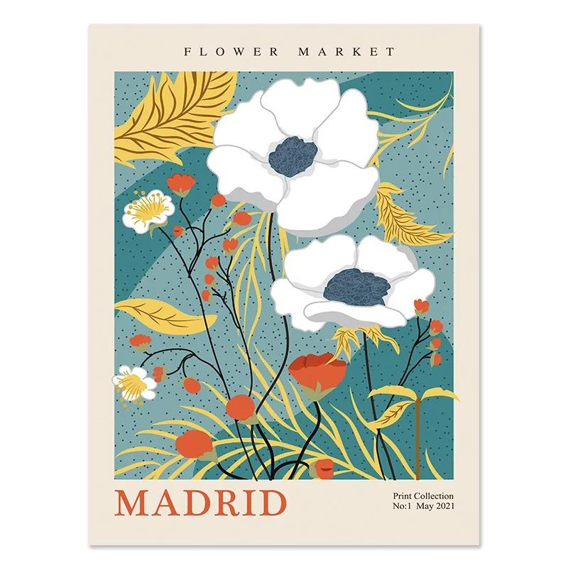 Flower Market Poster Printing Abstract Plant Wall Art Paris New York City Name Canvas Painting Living Room Home Decoration