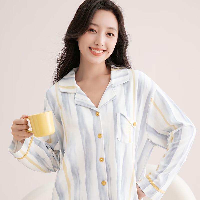 Fenteng Women's 100% Cotton Striped Long Sleeve Pajama Set