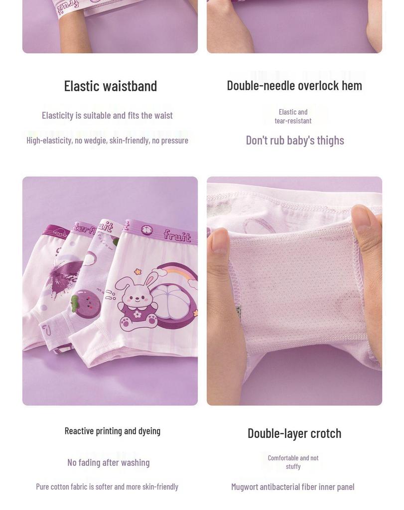 Girls' Pure Cotton Antibacterial Boxer Shorts - Comfortable Toddler & Little Girl Underwear