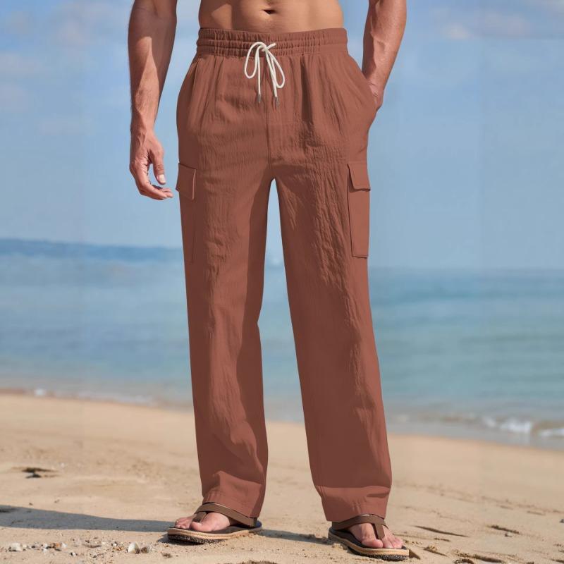 Men Drawstring Waist Multi Pocket Cargo Pants Casual Straight Leg Trousers S
