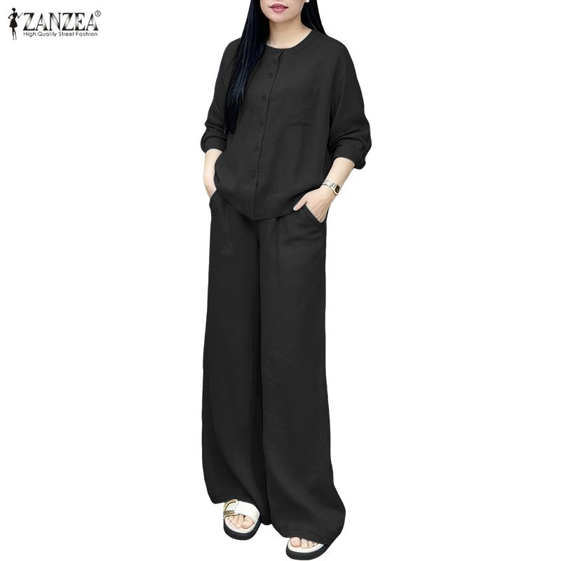 ZANZEA Lässiges zweiteiliges Anzug-Set für Damen mit langärmeliger Bluse und Hose