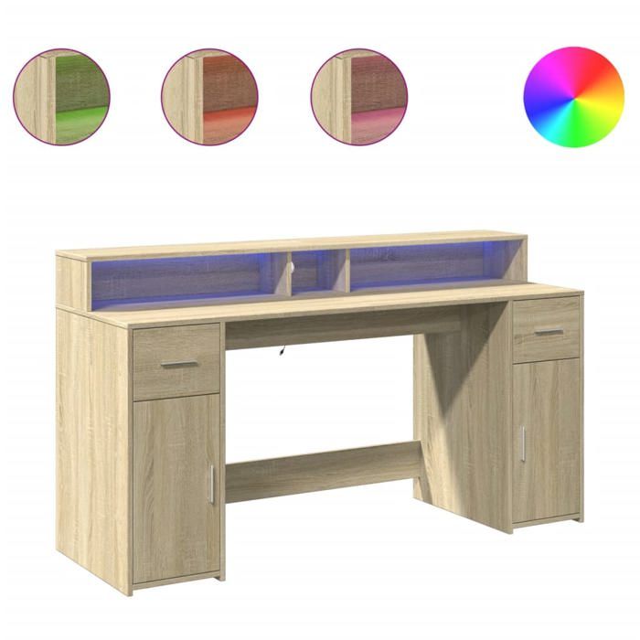 VidaXL Desk with LED Lights Sonoma Oak Engineered Wood, Work Desk, Study Desk, Home Office Desk, Desk 3309431