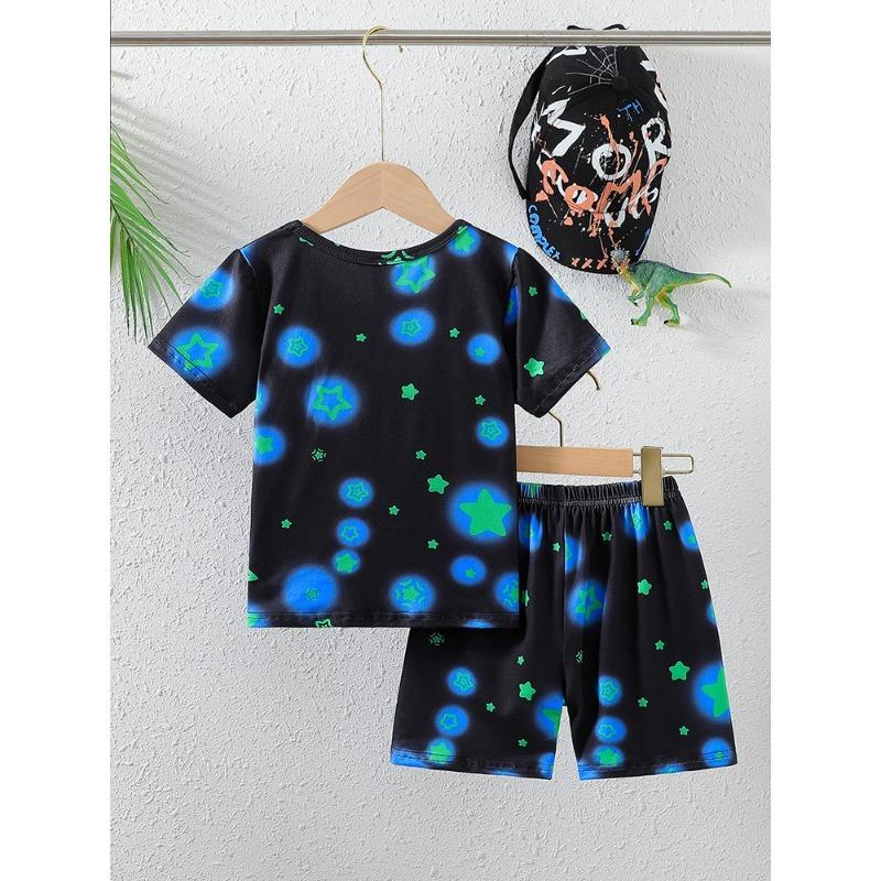 2PCS Kids Star Animal Printed Clothing T-shirt Teen Print Comfortable Crew Neck Top Boys Casual Short Sleeved Pullover Children