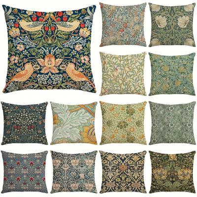 1 τεμ. William Morris Φλοράλ Κάλυμμα Διακοσμητικής Μαξιλαροθήκης Vintage Λουλούδια Διακόσμηση Για Κάλυμμα Μαξιλαριού, Σαλόνι Εξωτερικού Χώρου Μαξιλαροθήκη
