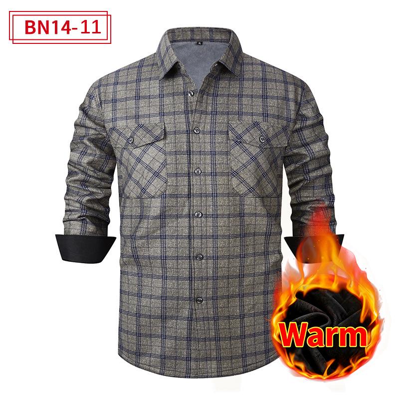 

Чоловіча фланелева сорочка в клітинку великого розміру з флісовою підкладкою, теплий повсякденний топ з довгим рукавом 2XL