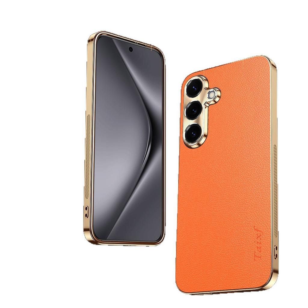 The new model is suitable for Samsung S25plus mobile phone case S26 + lychee pattern s25 luxury men's and women's plain leather protective case