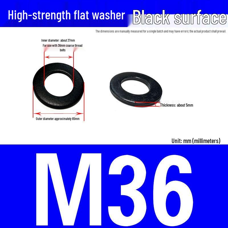 Large-Edge Flat Washer: Thickened, Widened, Blackened Quenched, M20/M24/M30, Grade 8.