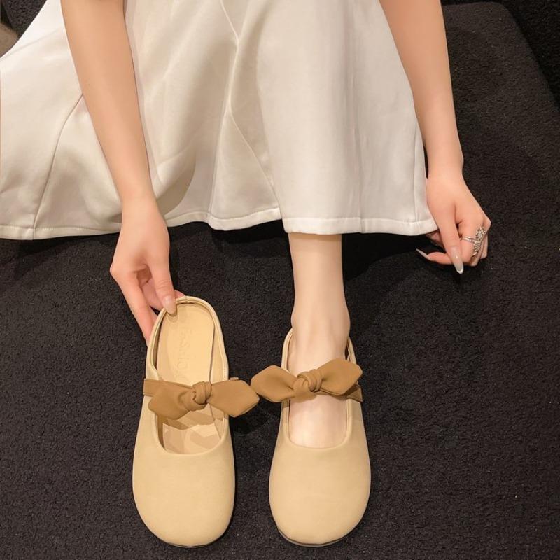 Cover Toe Shoes Woman  String Bead Low Slippers Casual Pantofle Loafers Female Mule Luxury New Mules Flat Slides Hoof Heels