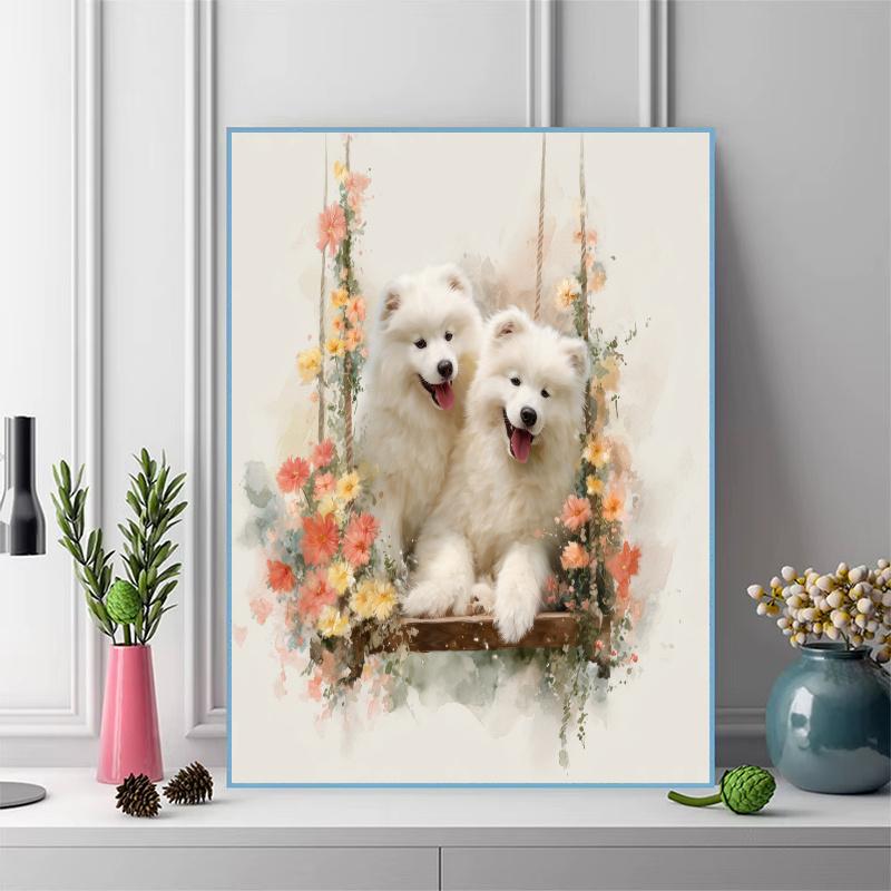 Cute Samoyed Pattern 3pcs 100% Round Full Drill 5D DIY Diamond Painting Embroidery Cross Stitch Rhinestone Décor