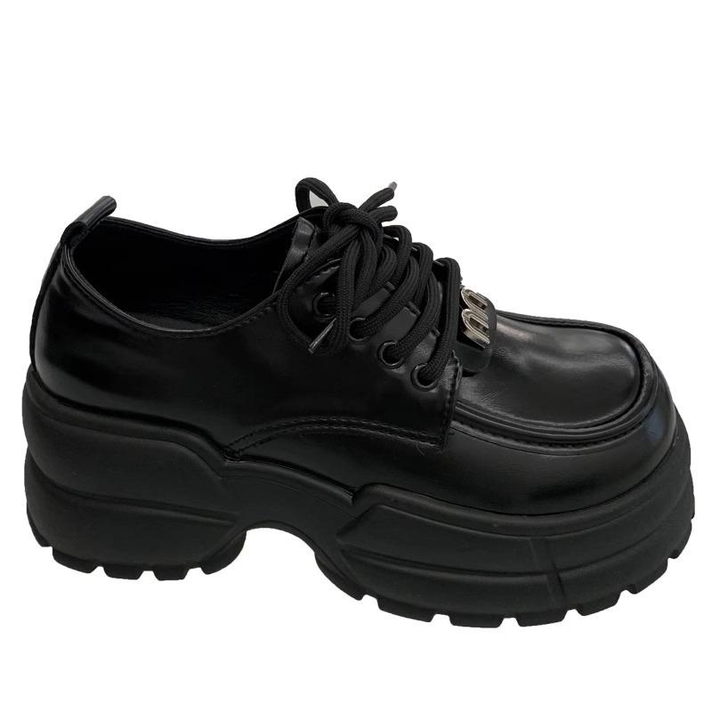 British style muffin platform small leather shoes 2025 spring retro college style fashion versatile shorty loafer shoes tide