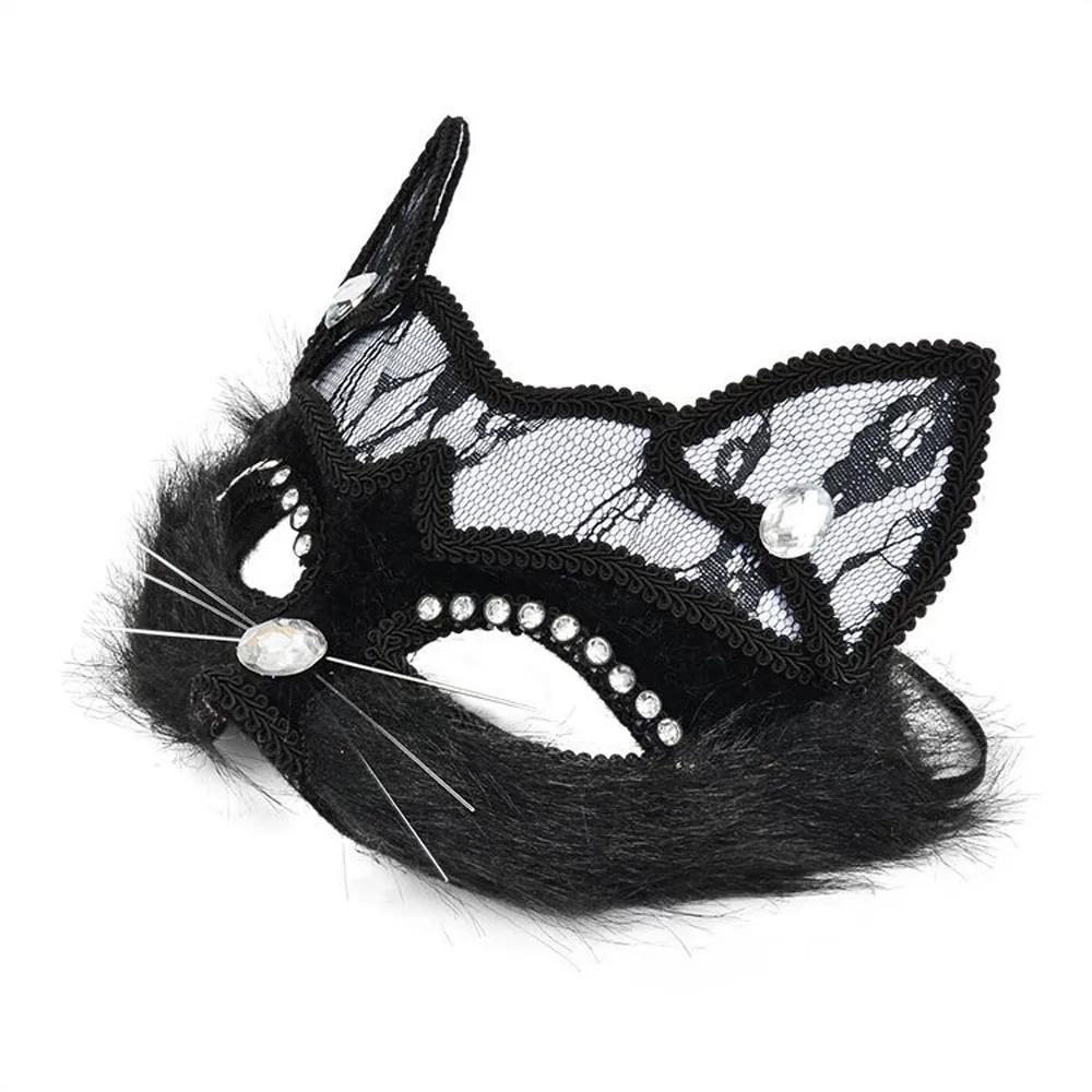 

Luxury Girls Black Lace Sexy Halloween Christmas Party Mask Venetian Masquerade Cat Mask Fancy Dress Accessories чёрный