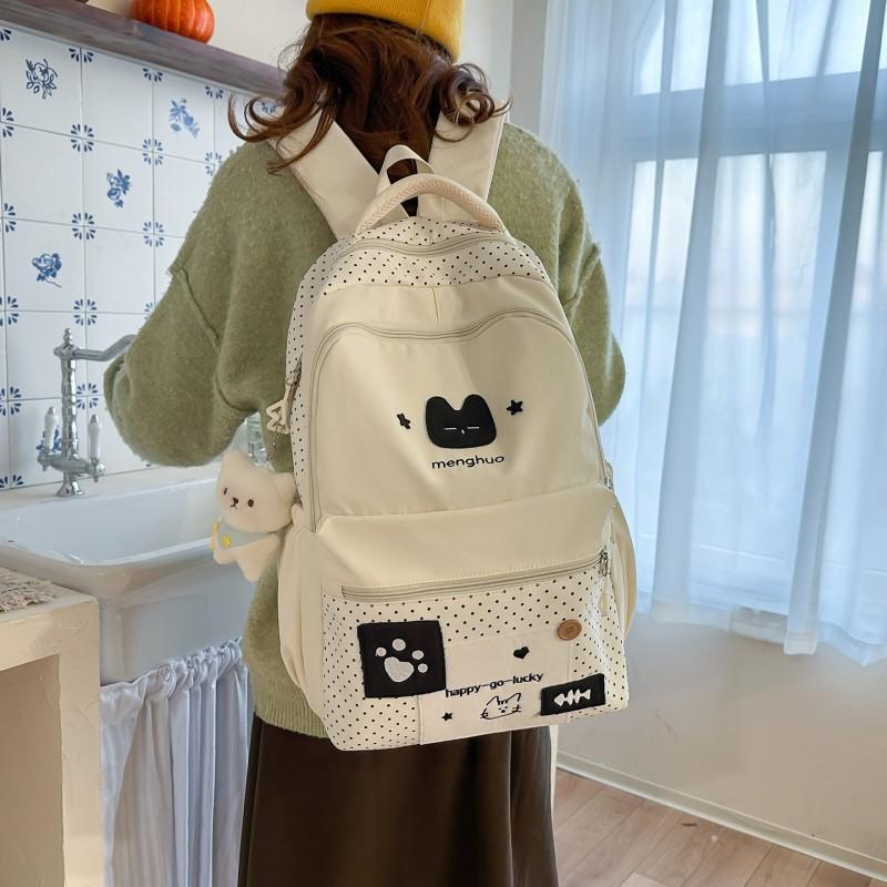Cute Cat Student Backpack Female Japanese Small Fresh Embroidery Wave Dot Elementary School Schoolbag Travel