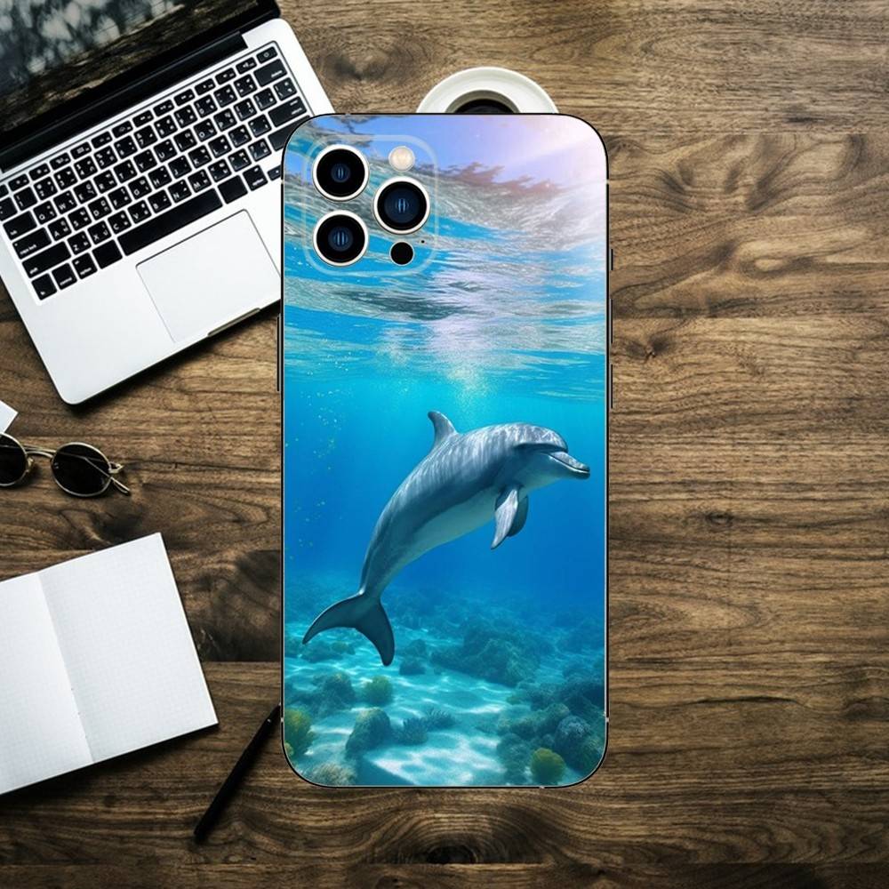 sea animal cute dolphin Phone Case For iPhone 16,15,14,13,12,11,XS,XR,X,8,7,Pro,Max,Plus,mini Silicone Black Cover